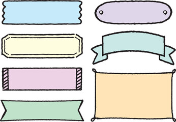 黒線画の手描き風見出しフレーム・ラベル素材セット