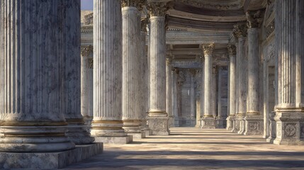 Obraz premium Grand classical building facade with marble columns in a detailed 3D illustration