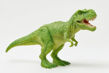 Obraz premium Green plastic tyrannosaurus figure on a pure white backdrop