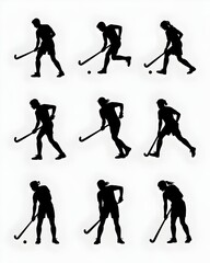 Obraz premium Dynamic Hockey Silhouette: A captivating pattern of hockey players in action, rendered in striking silhouettes, showcases the energy and skill of the game.