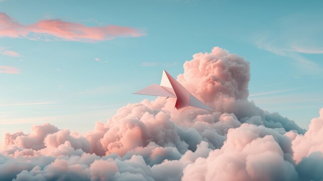 A whimsical illustration of a white invitation card transformed into a paper airplane.