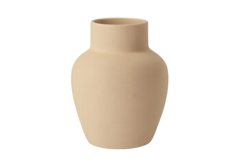 Beige ceramic vase for home decor on transparent background