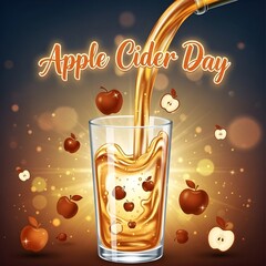 Magical Apple Cider Illustration with Floating Fruit Silhouettes and Glow for Apple Cider Day