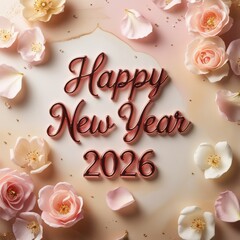 New Year 2026 Greeting Card with Rose Gold Floral Celebration Design