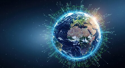 Fototapeta premium Digital Earth with Glowing Connections Representing Global Network and Technology.