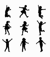Obraz premium Energetic Play: Dynamic silhouettes of playful children captured mid-action, illustrating pure joy, freedom and boundless imagination. 