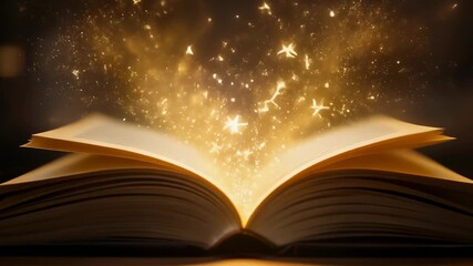Enchanting open book with magical glowing particles creating a sense of wonder and imagination - Powered by Adobe