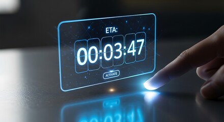 Modern technology interface with futuristic touch activating countdown timer for innovation or project management, highlighting efficiency and precision