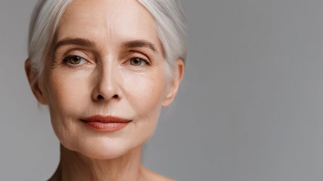 Elegant Portrait of Senior Woman with Grey Hair and Natural Beauty for Stock Photography