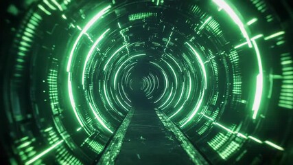 Digital data flowing through futuristic green tunnel