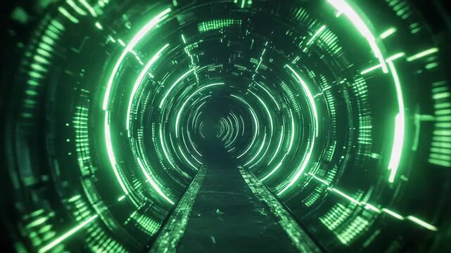 Digital data flowing through futuristic green tunnel