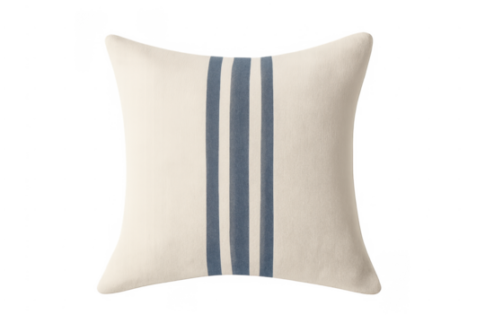 White cushion with blue vertical stripes pattern