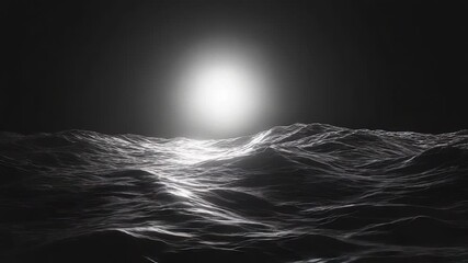 Dark ocean waves under bright moonlight reflecting - Powered by Adobe