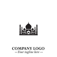 Dome Mosque Logo Symbol in Black on the White Background with Elegant Islamic Architecture Design