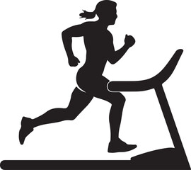 Woman running on treadmill silhouette vector 