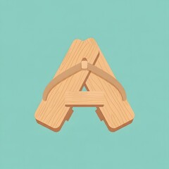 Wooden Letter A Illustration on Teal Background.
