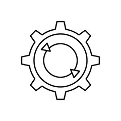 Gear icon with circular arrows in a clockwise loop on transparent background silhouette