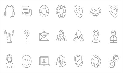 Set of customer service icons representing support, communication, and assistance concepts for business and digital purposes
