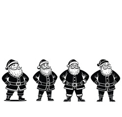 Stylized black and white santa claus characters vector collection.
