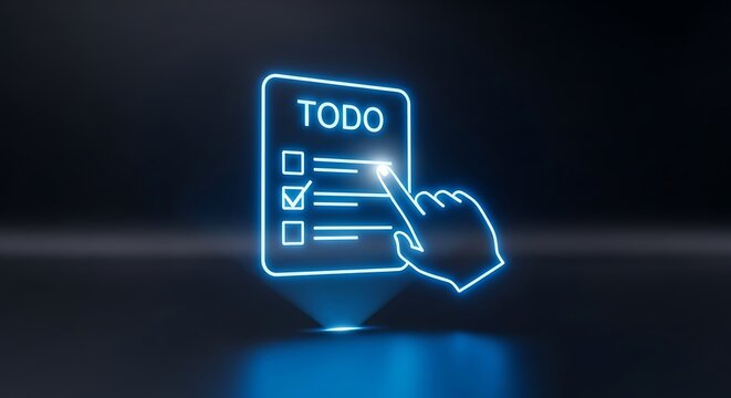 Organize your day with this modern neon todo list and get more done, stay focused and achieve your goals with a simple checklist on a digital screen