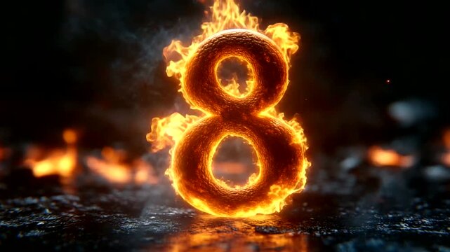 Flaming Number Eight Surrounded by Dark Smoke