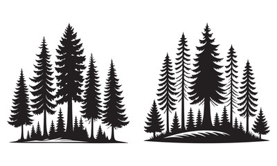Pine tree silhouettes forest landscape graphic design element
