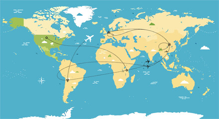 Naklejka premium Blue world map illustration on a simple blue background