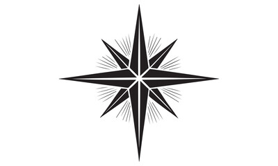 Stylized black compass rose or starburst graphic design element
