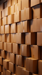 A tightly stacked wall of cardboard boxes creates a geometric repeating pattern.
