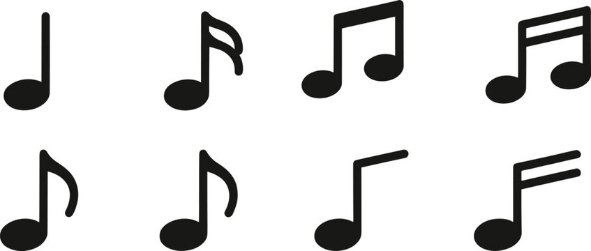 PrintMusical note icons, black music symbols, rhythm notation graphics, quarter and eighth notes, beamed notes, music theory elements, minimal design