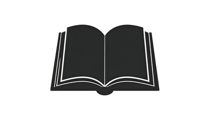 Simple flat dark silhouette of an open book, with two pages shown. Minimalist illustration on white