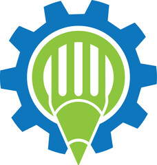 Gear Pencil Industrial Logo Design Creative Engineering Vector Template Icon