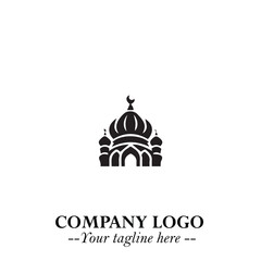 Obraz premium Dome Mosque Logo Symbol in Black on the White Background with Elegant Islamic Architecture Design