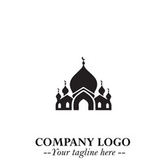 Dome Mosque Logo Symbol in Black on the White Background with Elegant Islamic Architecture Design