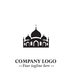 Dome Mosque Logo Symbol in Black on the White Background with Elegant Islamic Architecture Design