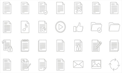 Collection of Minimalist Line Art Document and Folder Icons for Digital Interface Design &ndash; Essential Vector Set for Web and App Development