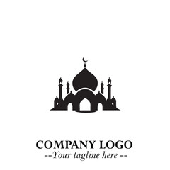 Dome Mosque Logo Symbol in Black on the White Background with Elegant Islamic Architecture Design