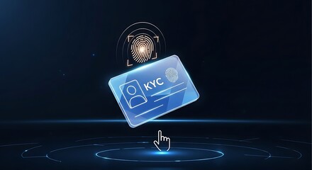 Streamlined KYC verification process with secure fingerprint scan for customer identification and seamless digital banking experience in futuristic design