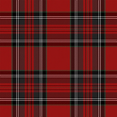 Christmas and new year tartan plaid. Scottish pattern in black, red, green and white cage. Scottish cage. Traditional Scottish checkered background. Seamless fabric texture. Vector illustration