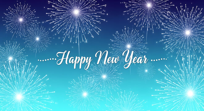 Happy new year with fireworks on blue background for 2024 celebration