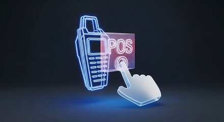 Modern point of sale terminal with digital hand touching screen for online payments, a vibrant illustration for retail and financial technology solutions
