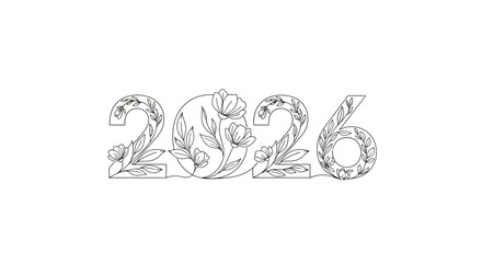 Elegant 2026 numbers adorned with delicate floral illustrations, perfect for festive invitations and spring celebrations.