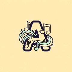 Letter A with musical notes and waves illustration.