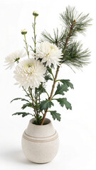 Minimalist Hatsu-Bon Ikebana Arrangement with Chrysanthemums