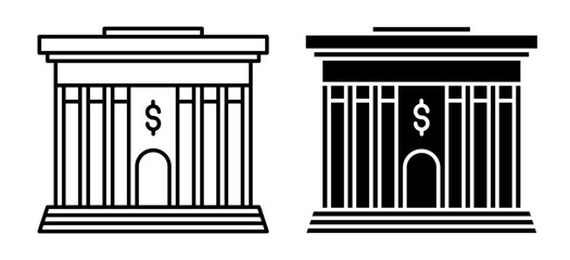 Linear icon. Facade of a bank building with columns and a central entrance. Simple vector isolated on white background