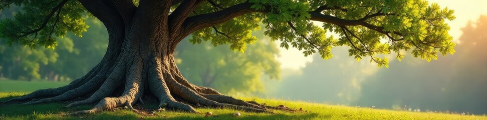 A well-established business, symbolized by a sturdy oak tree with deep roots, representing longevity, stability, and enduring success in the marketplace , business, investment