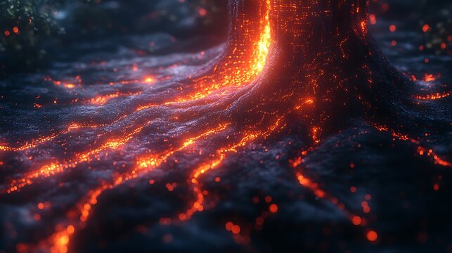 Molten lava and tree root