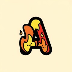 Fiery Letter A - Cartoon Alphabet with Flames and Character.