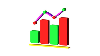 3D Bar and Line Graph – Data Visualization on PNG transparent