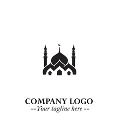 Dome Mosque Logo Symbol in Black on the White Background with Elegant Islamic Architecture Design
